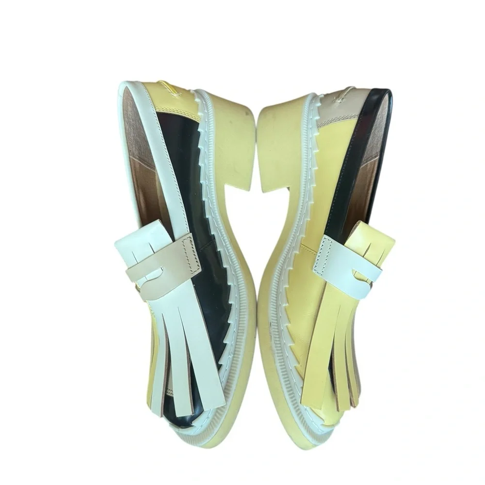 Camper Two-Tone Yellow, Black & Cream Kiltie Loafers - Picture 9 of 15
